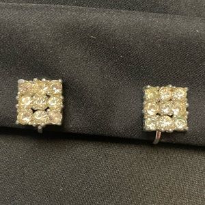 Vintage Bogoff Clear Rhinestone Silver Tone Screw Back Earrings
